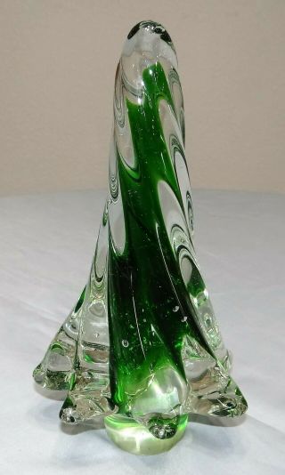 Murano Art Glass 9 1/2 " Christmas Tree Green Swirl Twist Sculpture Paperweight