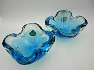 Murano Sommerso Freeform Art Glass Bowls X2 Square 60 