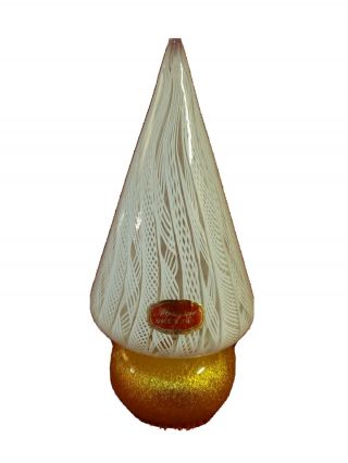 Murano Glass Christmas Tree White And Gold With Sticker