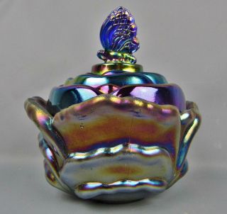 Fenton BUTTERFLY Cobalt Marigold Carnival Glass Covered Candy Dish 7767 2
