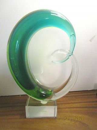 Cristalleria Murano Ann Primrose glass sculpture - teal w/original label 3