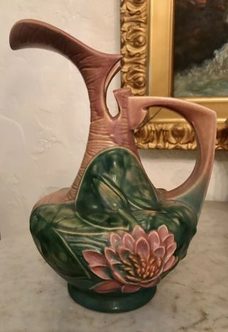 Vintage Roseville Pottery Water Lily Ewer,  11 - 10”