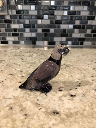 Baccarat France Purple Amethyst Glass Parrot Bird Figurine Art Sculpture 4 " Tall