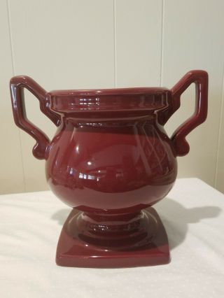 Vintage Haeger Double Handle Maroon Footed Vase