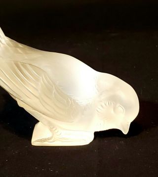 Lalique Classic Glass Crystal Satin Frosted Sparrow Bird Head Down Eating