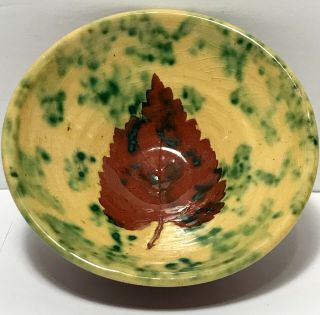 Signed 2005 Jeff White Lebanon Pa Miniature Redware Pottery Leaf Bowl