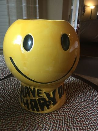 Vintage Mccoy Pottery Smiley Face Cookie Jar And Mug.
