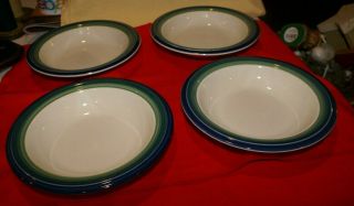 Set Of 4 Pfaltzgraff Ocean Breeze Rimmed Soup Bowls 8.  25 " Blue Green Teal Usa