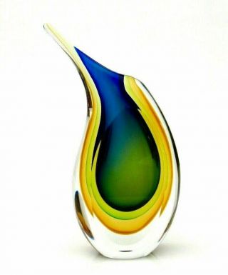 In Vogue Murano Sommerso Submerged Triple Sommerso Art Glass Vase & Label