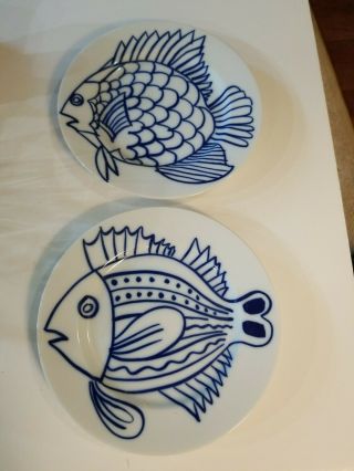 2 Fitz & Floyd Les Fish Blue Salad Plates.  7 1/2 "