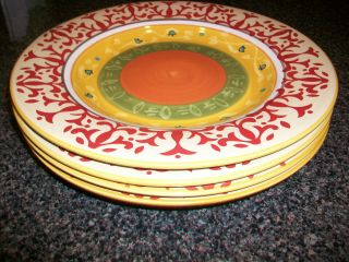 Set Of 4 Home American Simplicity Stoneware 11 1/2 " Dinner Plate Gold Orange Red