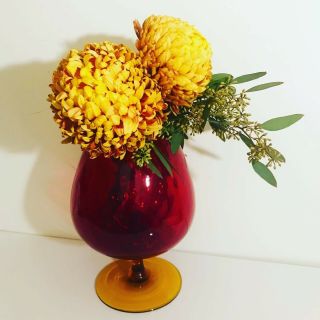 Vintage Mid Century Empoli Red Amberina Base Optic Brandy Snifter Vase