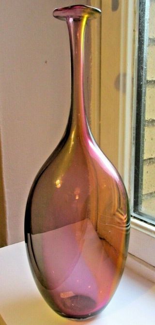 " Kosta Boda " 14 " Kjell Engman Fidji Rainbow Glass Bottle Vase,  Signed & Sticker