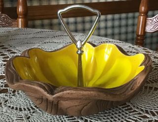 Vintage Treasure Craft Handled Yellow Drip Nut Candy Dish