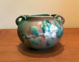 1940’s Roseville Pottery White Rose Bowl /jardiniere Blue Green No.  653 - 3