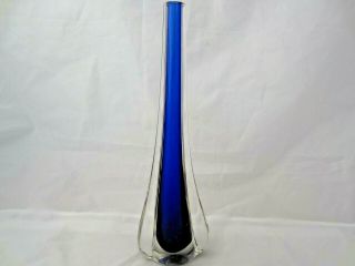 Galliano Ferro Blue Sommerso Thin 26cm Teardrop Murano Art Glass Stem Vase