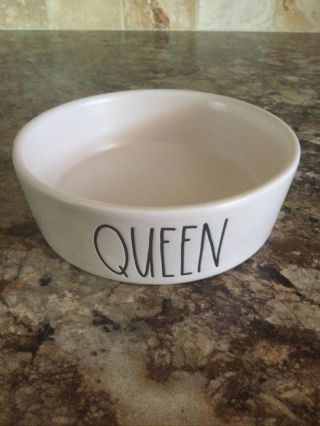 Rae Dunn Queen Small Cat Dog Pet Bowl / Dish Ivory Ll Cat Food Water By Magenta