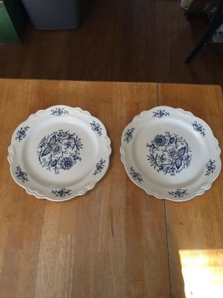Homer Laughlin Imperial Blue Dresden 2 Dinner Plates Blue & White Made In Usa