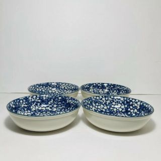 SET OF 4 Tienshan Folk Craft CABIN IN THE SNOW Soup Cereal Bowls Blue Winter 3