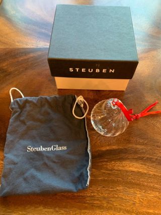 Steuben Pear Crystal Glass Holiday Christmas Ornament With Bag And Box