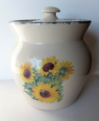 Home & Garden Party Sunflower Stoneware 6 " Canister W/lid 2000 Euc