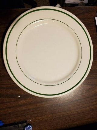 Set Of Four,  9 Inch Vintage Buffalo China Green Stripe Dinner Plates