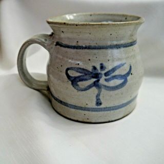 Handmade Ceramic Art Studio Mug Dragonfly Design,  4 " X 4 "