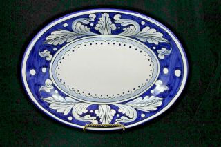 Larce Orvieto Blue White Italian Pottery Oval Small Serving Platter 11.  5 " X 9 "