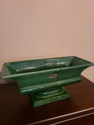 Vintage Haeger Art Pottery Planter Green Rectangle On Pedestal.