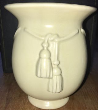Vintage Weller Art Pottery Darsie Deco Vase Cord Tassel Ivory Marked