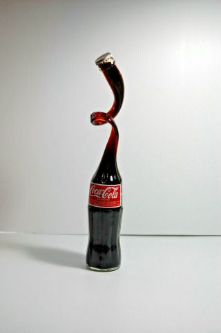 Vintage Coca Cola Stretch Twisted Neck Full Coke Bottle Art Glass 1996