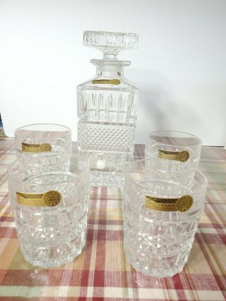 Bohemian Czech Crystal Decanter And Tumbler Whisky Glass Set Of 4.  24 Pbo