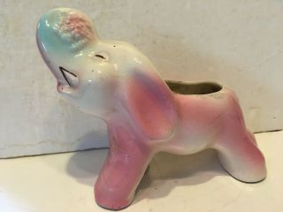 Vintage Shawnee Pottery Pink / Blue 5 1/2 " Elephant Trunk Up Planter So Cute