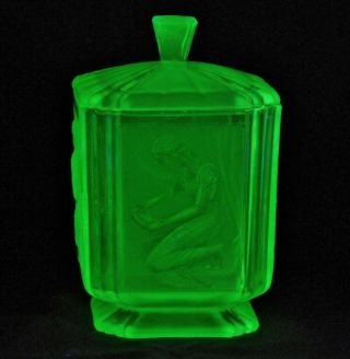 Sowerby Art Deco Green Uranium Glass Pandora 