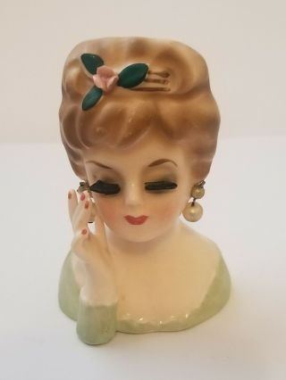 Lovely Vintage 1967 Inarco E - 480 Miniature Lady Head Vase W/pearl Earrings