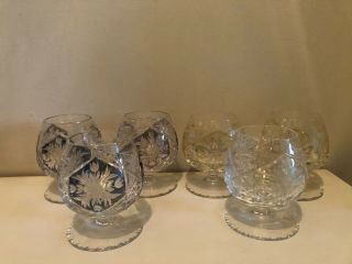 Set Of 6 Elegant Cut Crystal Brandy Cognac Snifter Glasses