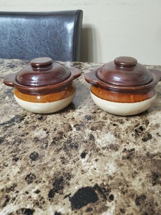 Vintage Stoneware Bean Pot Soup Bowl Crock With Lid 1 Cup