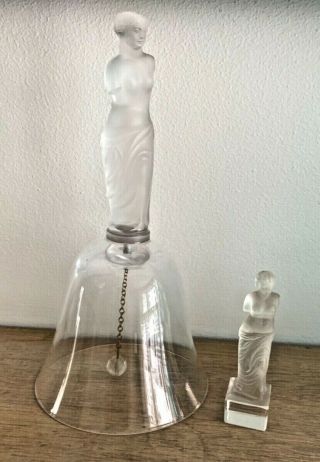 Miniature Vintage Sabino French Art Glass Venus De Milo Statue 7cm And Bell