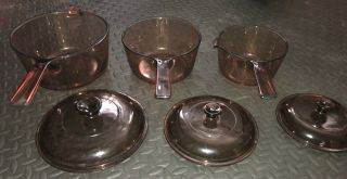 Corning Pyrex Vision Amber Glass Cookware Pots Pans 6 Piece Set