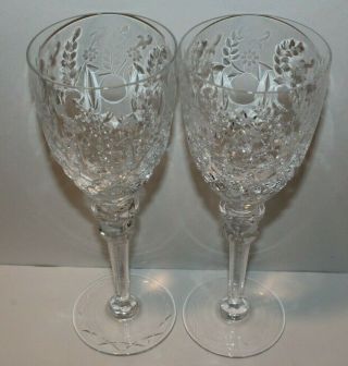 Set Of Two Rogaska Crystal Gallia Wine Glasses Etched Flowers & Leafs,  3 7/8 "