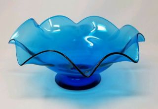 Turquoise Blue Blenko Glass Ruffle Centerpiece Bowl Footed 6840 Nickerson