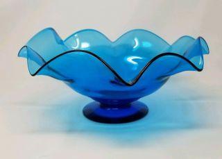 Turquoise Blue Blenko Glass Ruffle Centerpiece Bowl Footed 6840 Nickerson 2