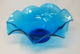 Turquoise Blue Blenko Glass Ruffle Centerpiece Bowl Footed 6840 Nickerson 3