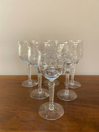 Cut Crystal Optic Floral Water Wine Goblet Cut Flowers Laurel Set Of 6