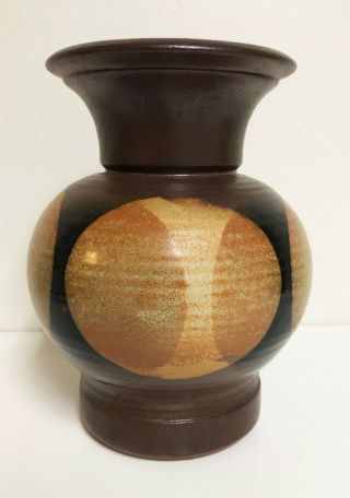 Vintage Mcm Pottery Craft Stoneware Usa Vase Robert Maxwell Black Brown 8 "