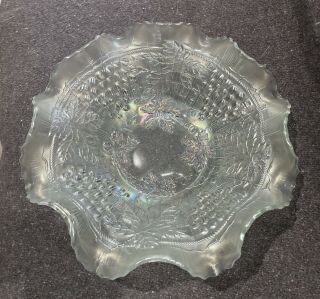 Northwood White Ice Carnival Glass Bowl Grape & Cable