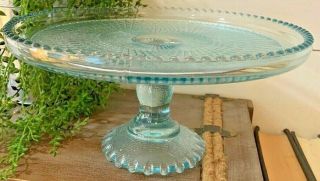 Jeannette Glass Company Ice Blue Pressed Glass Pedestal Cake Stand
