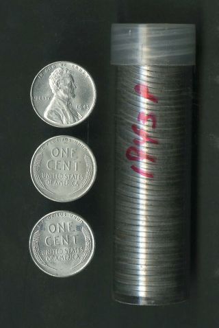 Us Coins 1943 Bu Roll Of 50 Steel Wheat Pennies