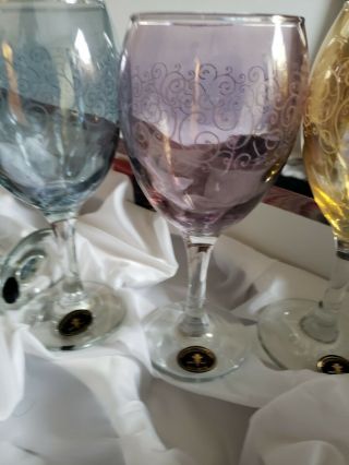 Vintage Cristalleria Fratelli Fumo Wine Glasses,  3 Colors,  Italy.  Set Of 6