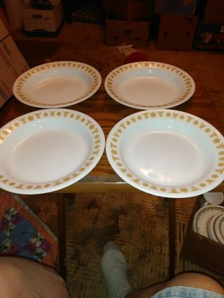 Set Of 4 Corelle Butterfly Gold Flat Rim Pasta Soup Bowls 8 1/2 " Usa